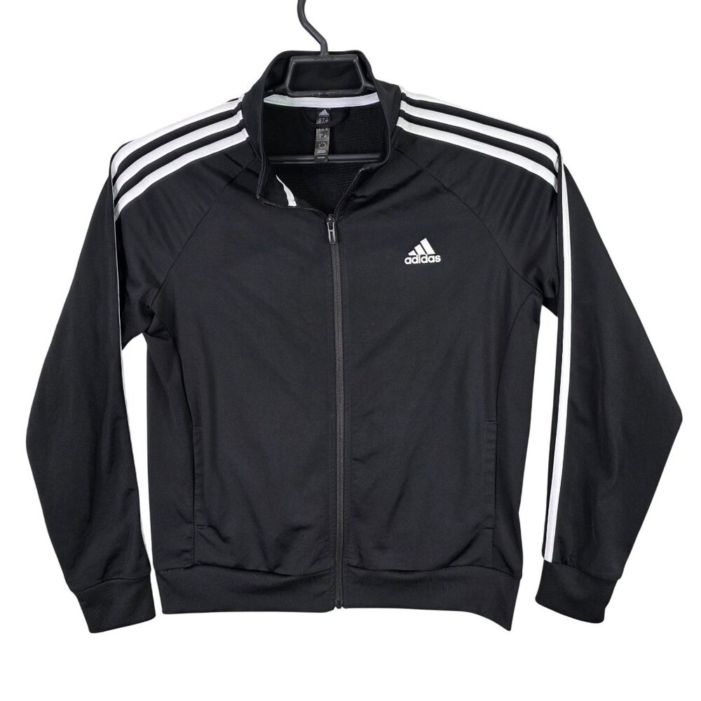 Womens Adidas Essentials 3-Stripe Black & White Track Jacket Full Zip Size L